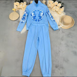 طقم رياضي أزرق أنيق مطبوع