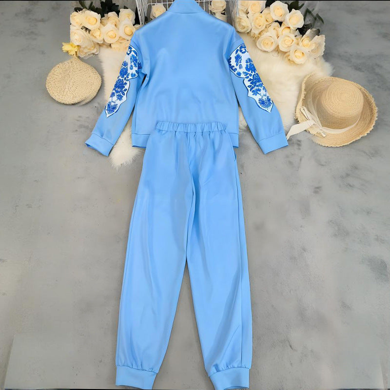 طقم رياضي أزرق أنيق مطبوع