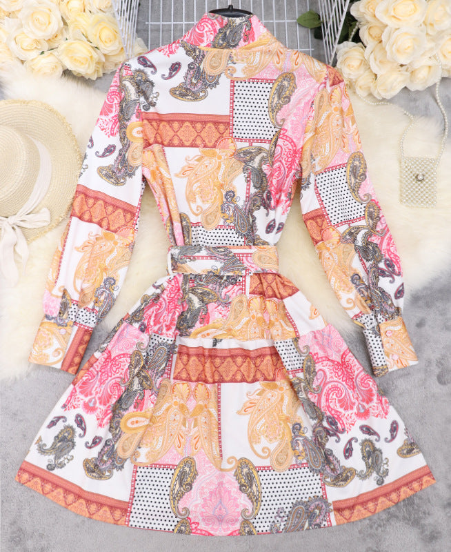 Paisley & Geometric Print Dress