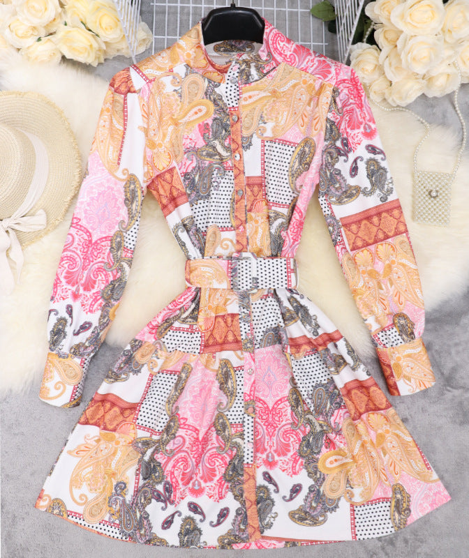 Paisley & Geometric Print Dress