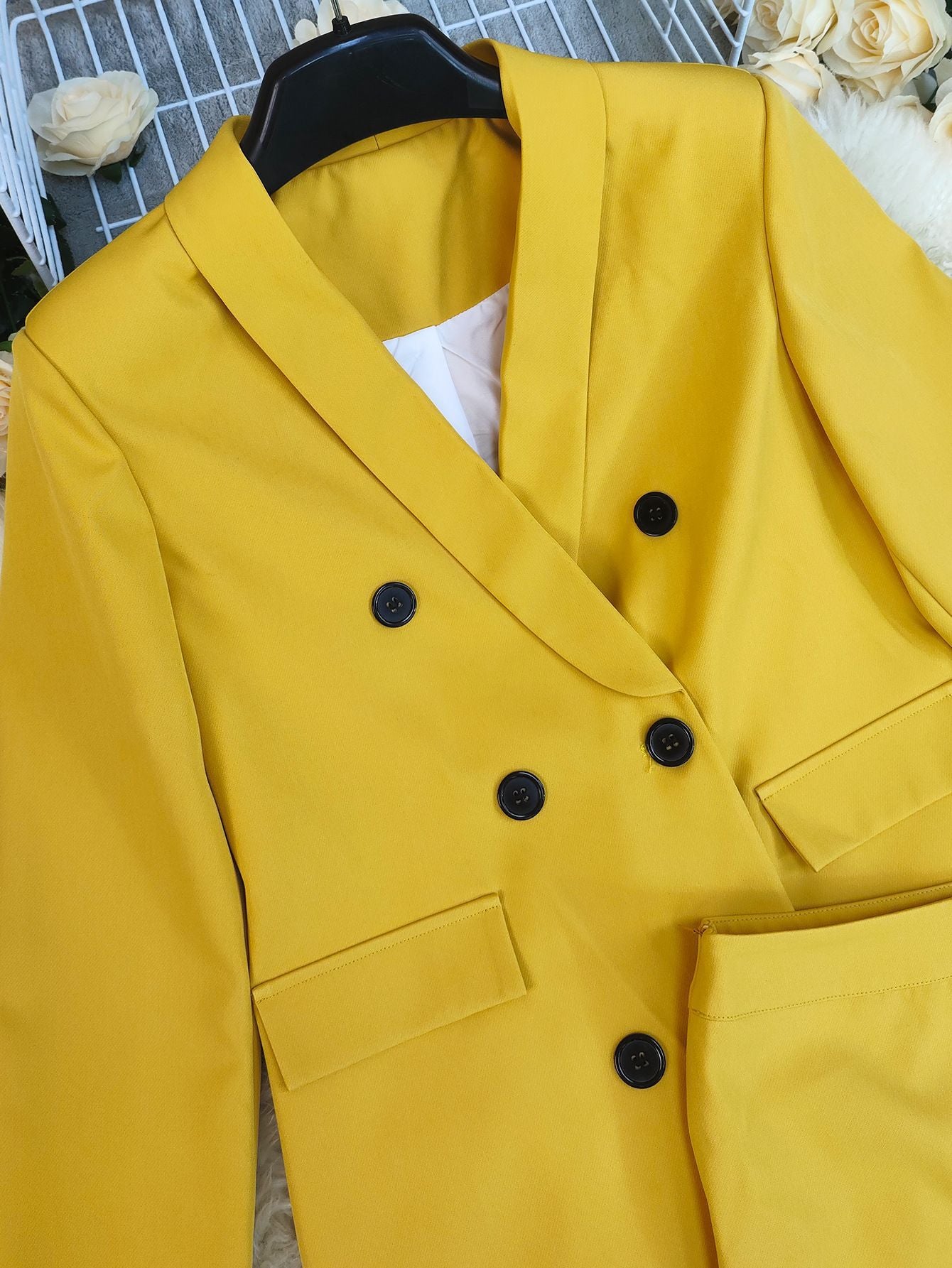 Double-Breasted Blazer & Wide-Leg Pants Set