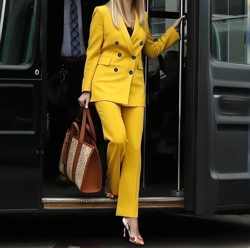Double-Breasted Blazer & Wide-Leg Pants Set