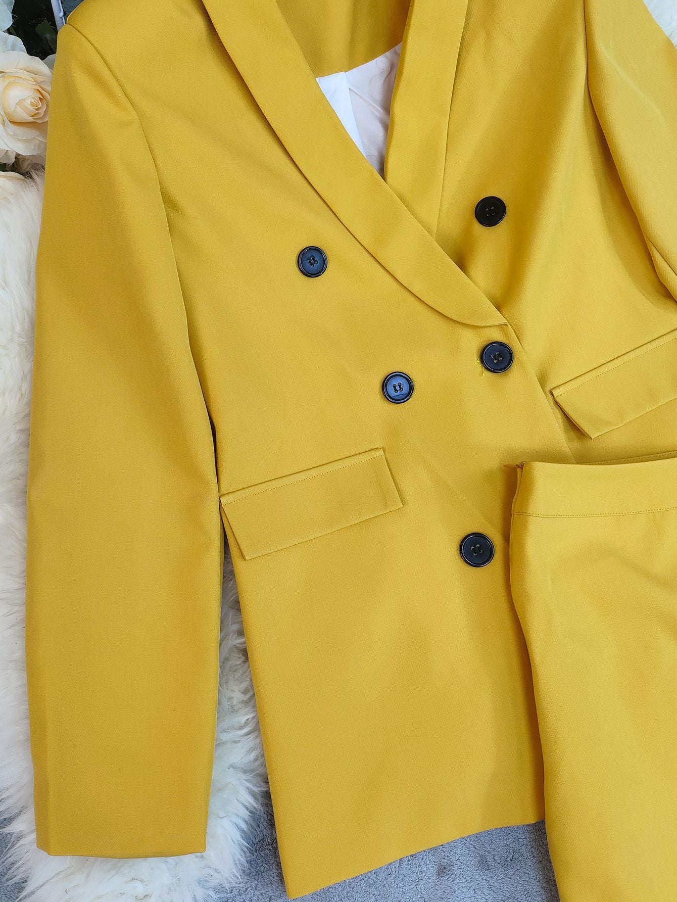 Double-Breasted Blazer & Wide-Leg Pants Set