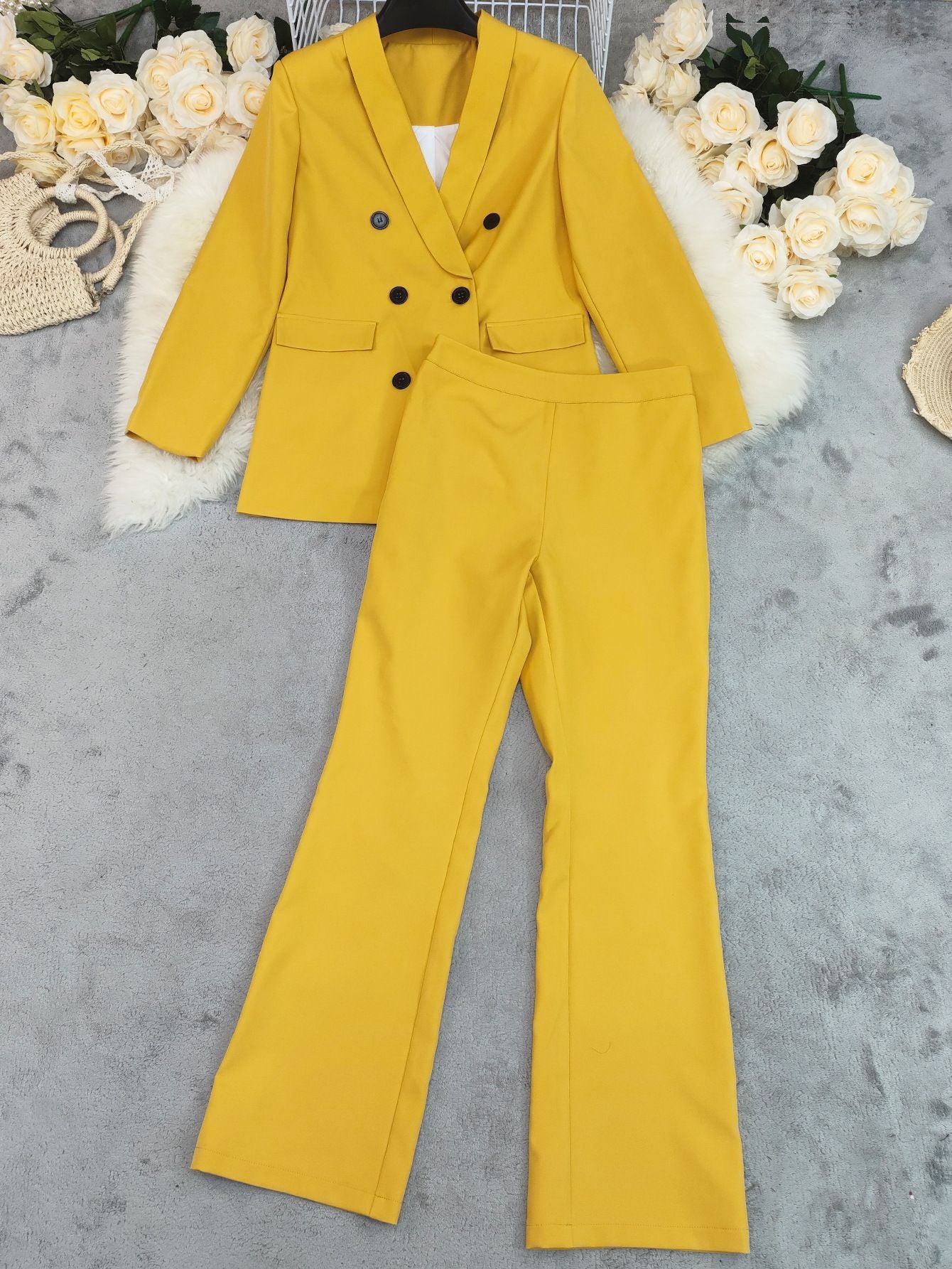 Double-Breasted Blazer & Wide-Leg Pants Set