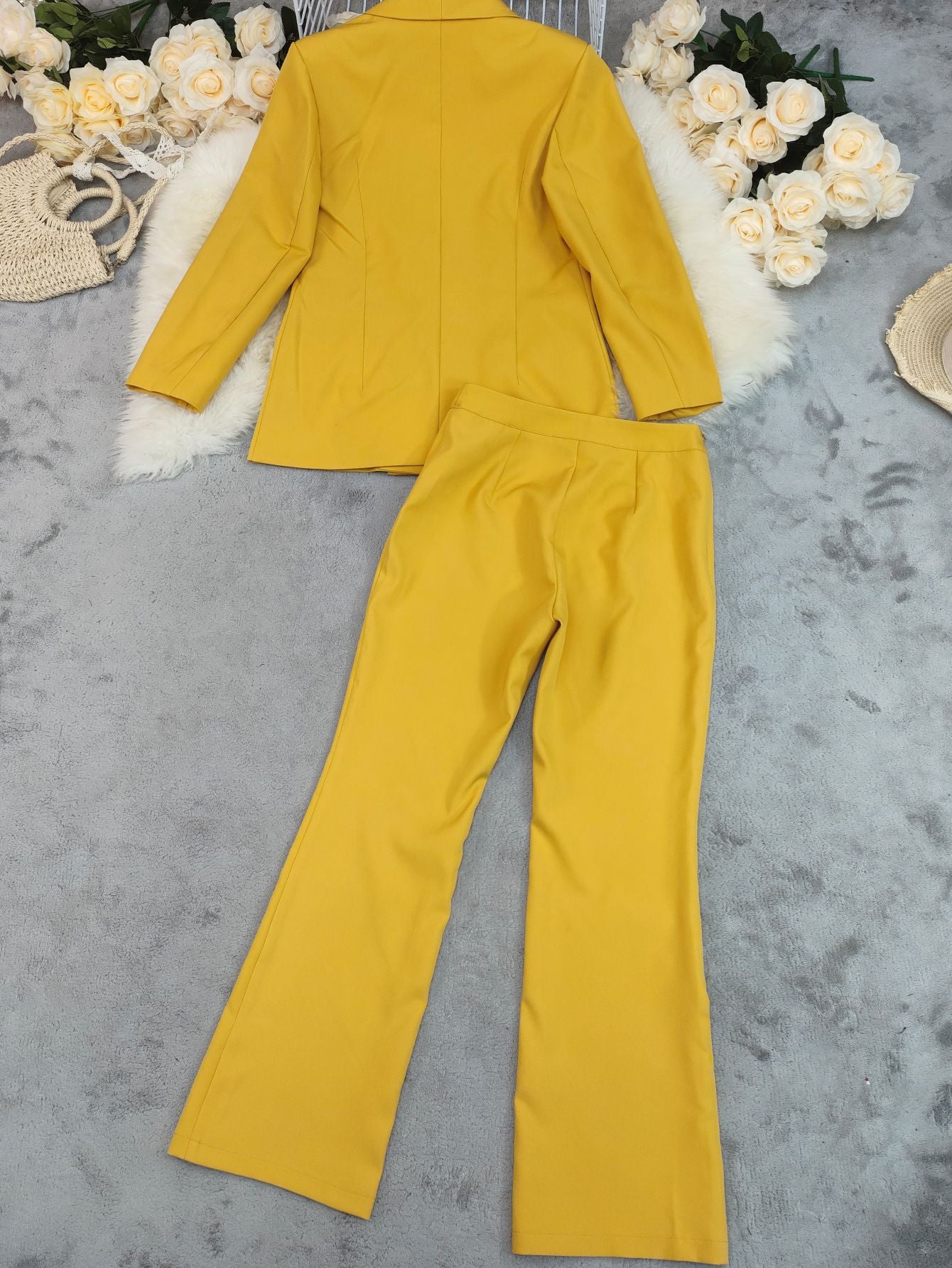 Double-Breasted Blazer & Wide-Leg Pants Set