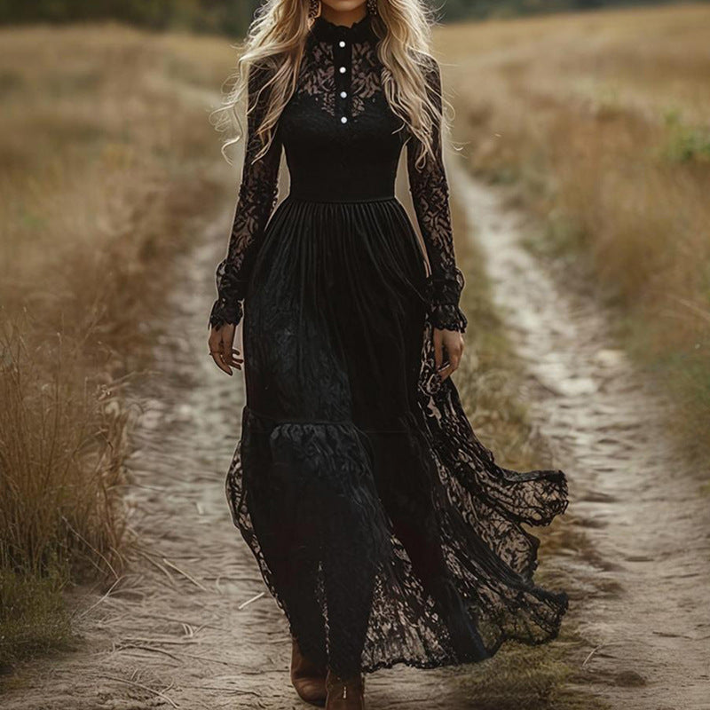 Elegant Lace Long Sleeve Maxi Dress