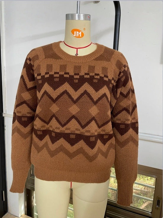 كنزة مريحة بنمط هندسي