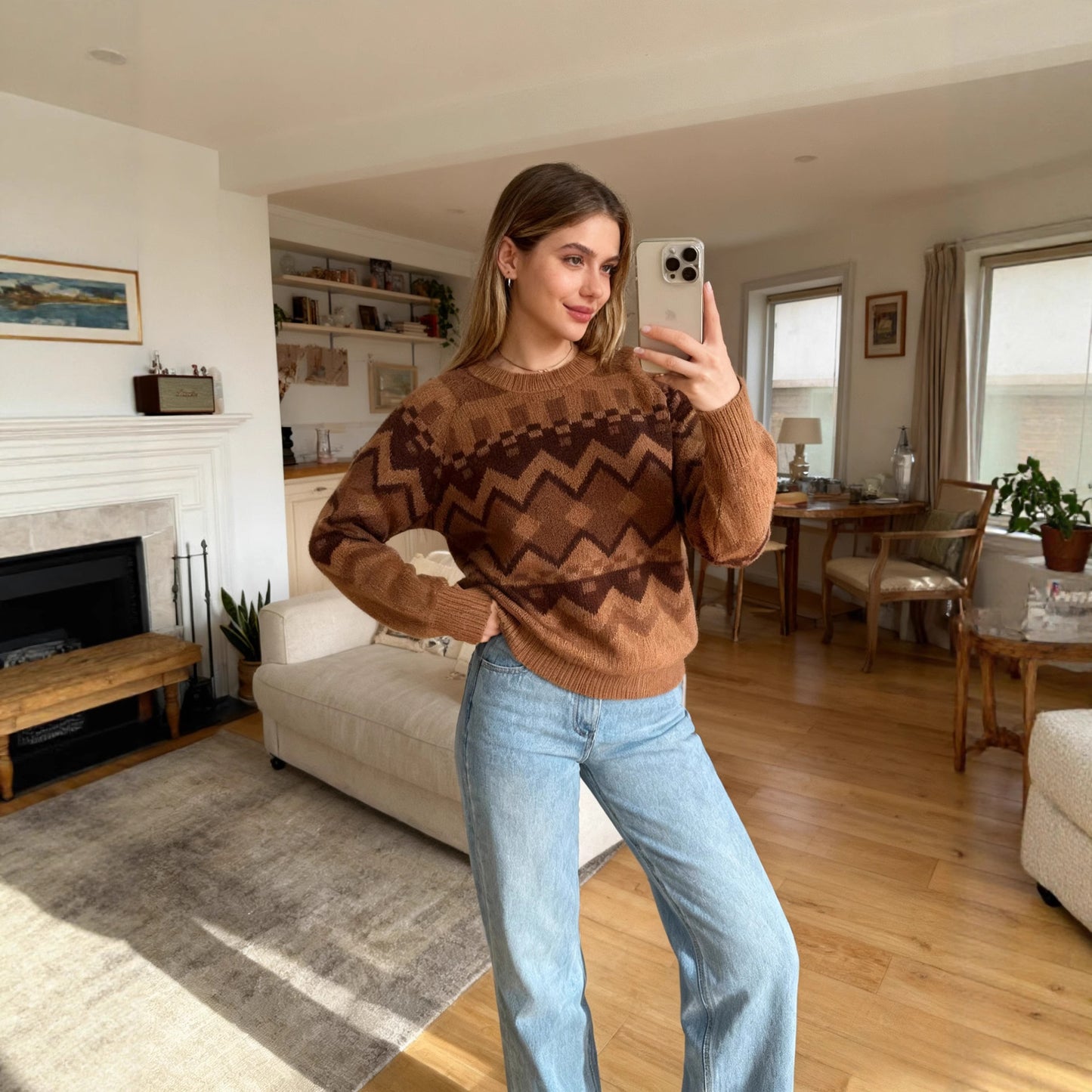 كنزة مريحة بنمط هندسي