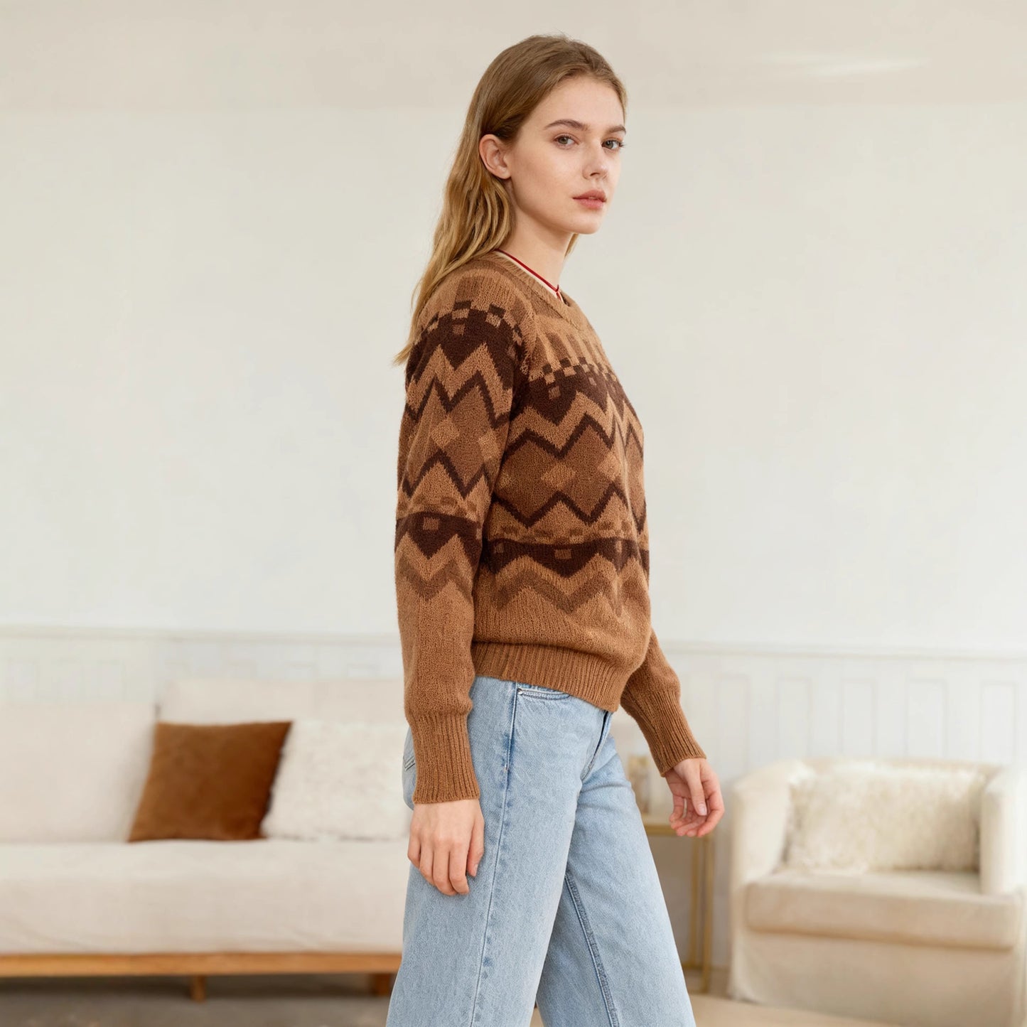 كنزة مريحة بنمط هندسي