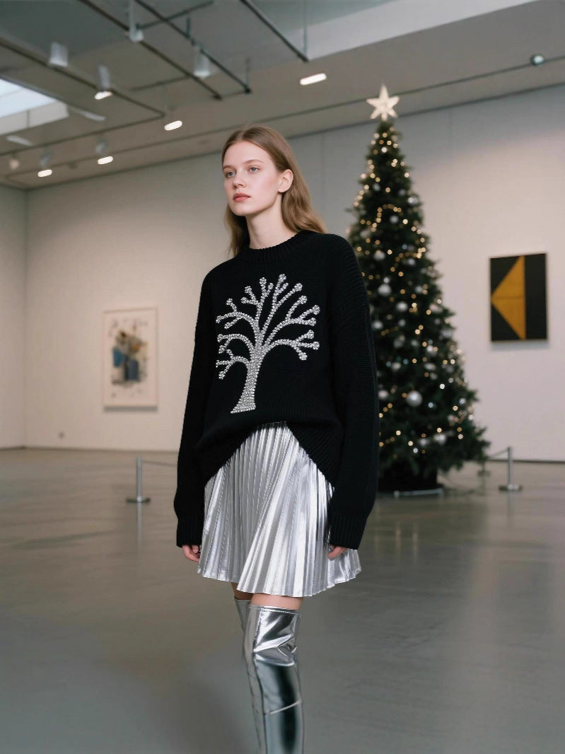 Sweater with Sequin Abstract Design