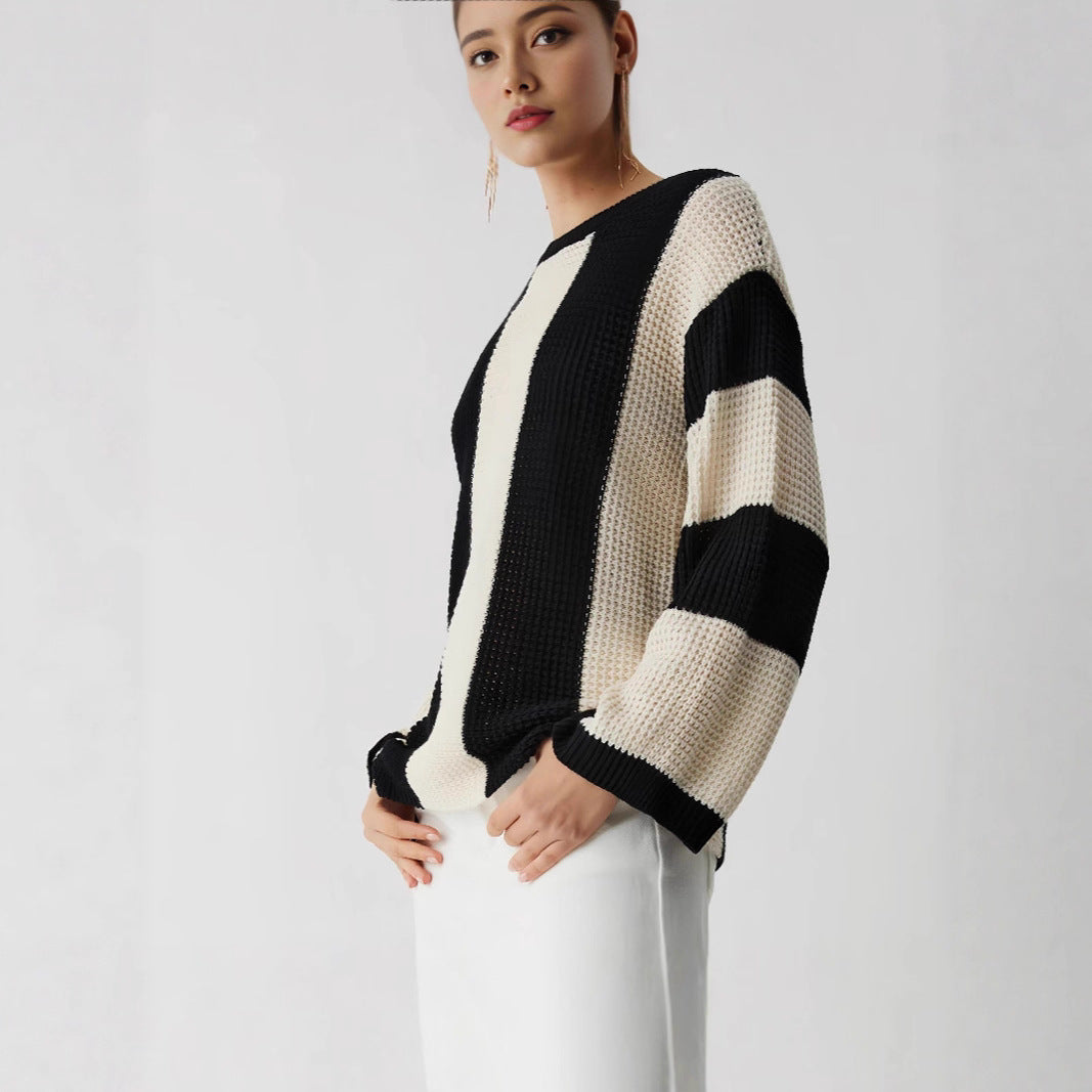Wide-Stripe Textured Knit Sweater
