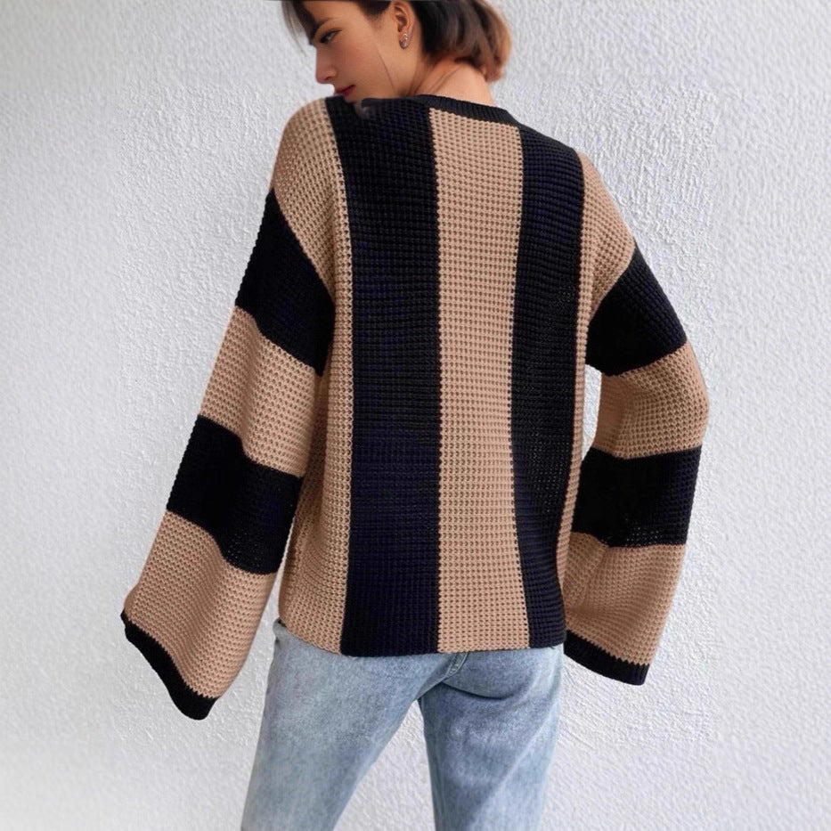 Wide-Stripe Textured Knit Sweater
