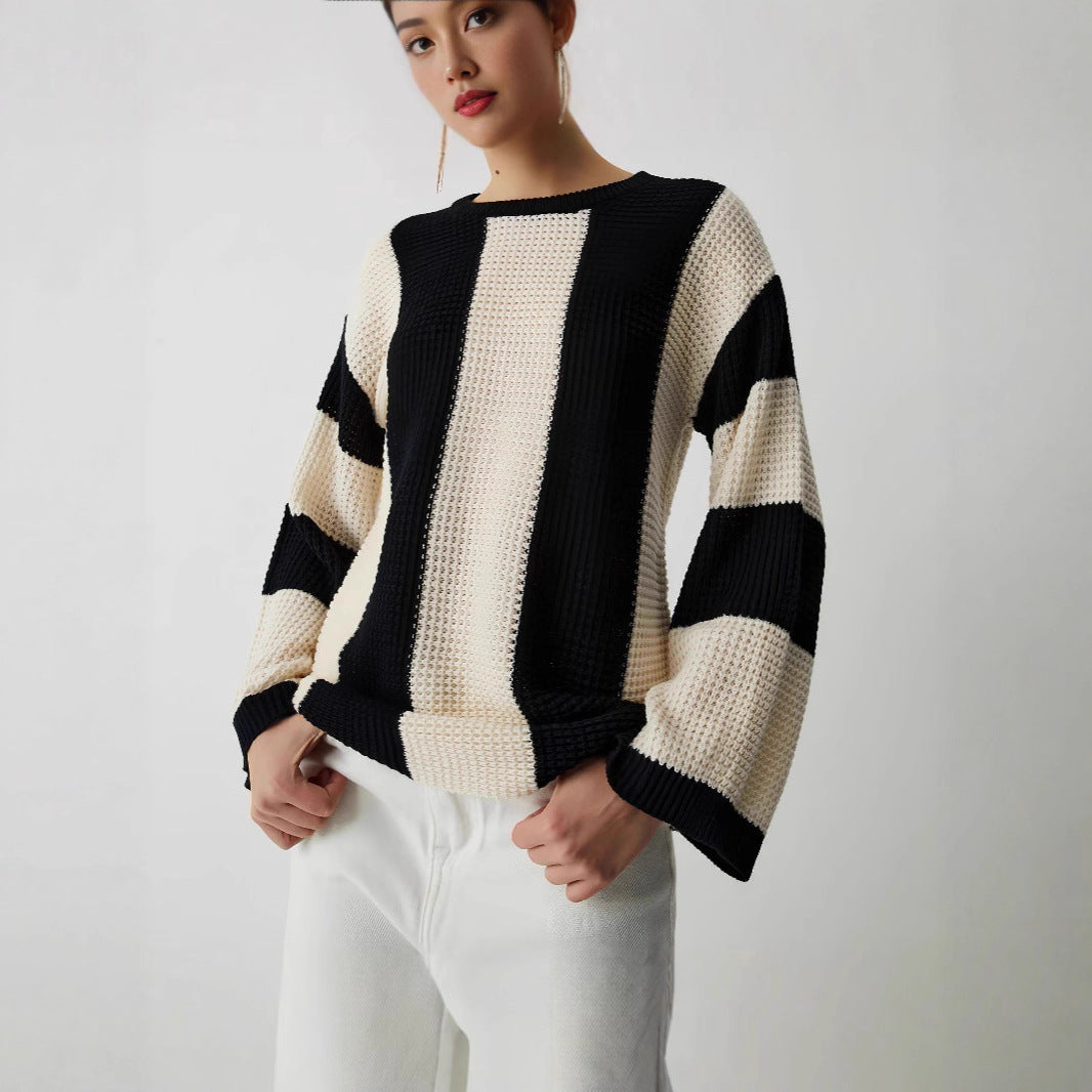 Wide-Stripe Textured Knit Sweater