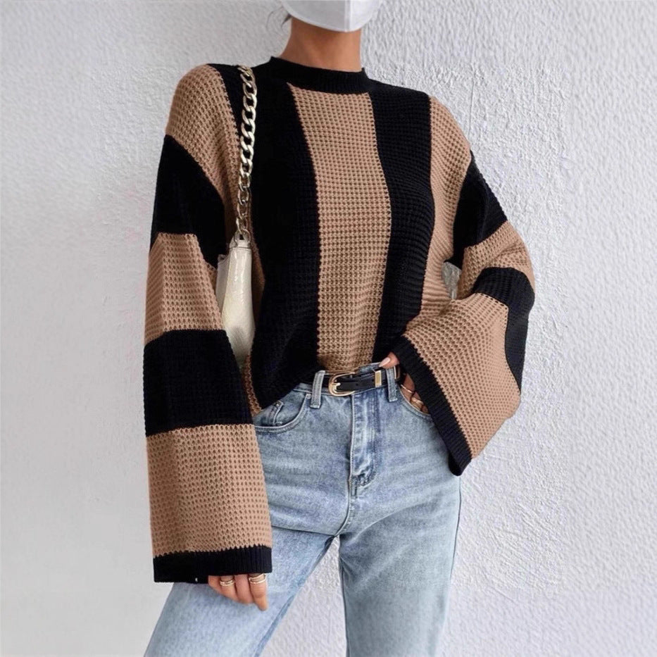 Wide-Stripe Textured Knit Sweater