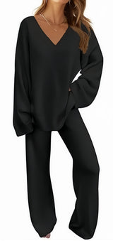 V-Neck Long-Sleeve Lounge Set