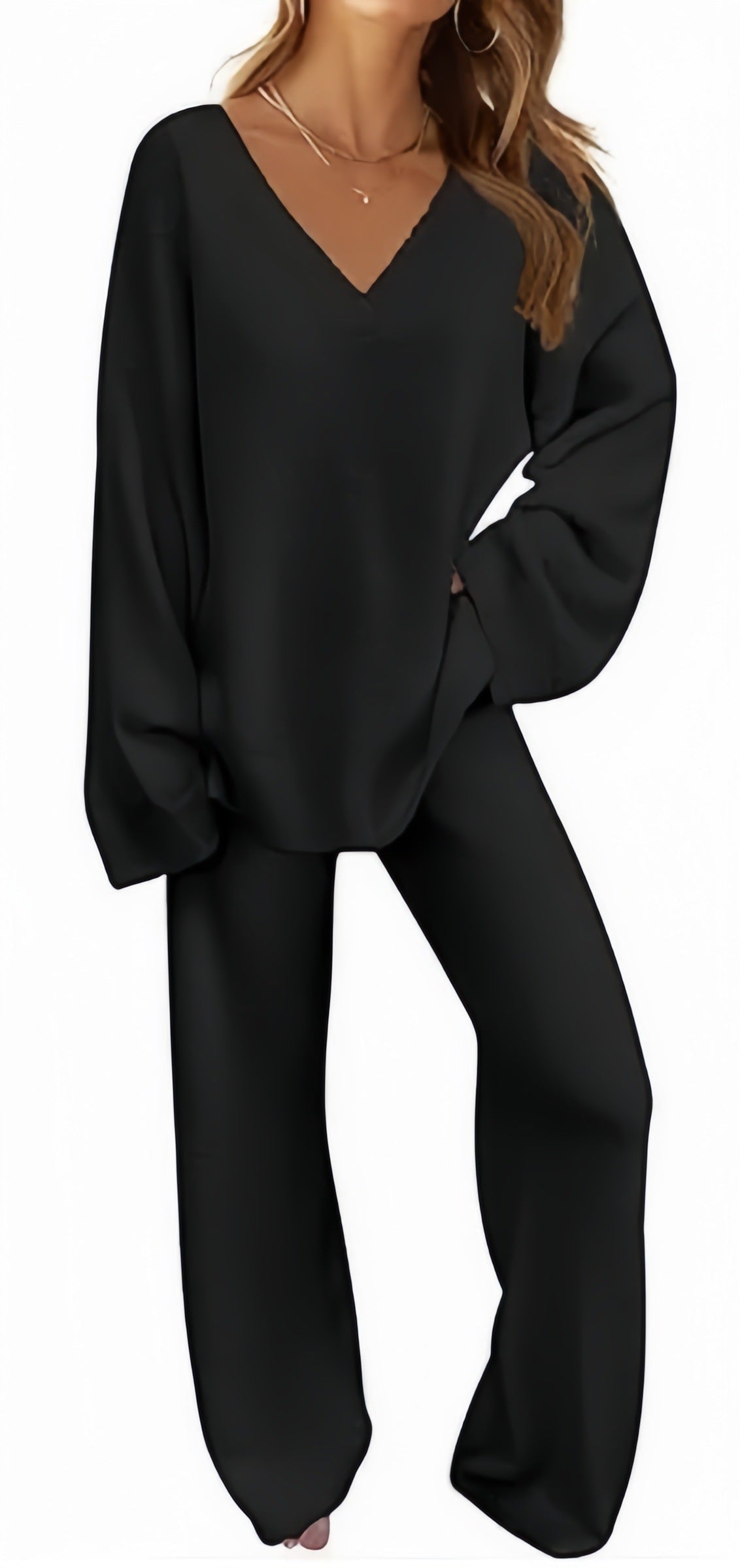 V-Neck Long-Sleeve Lounge Set