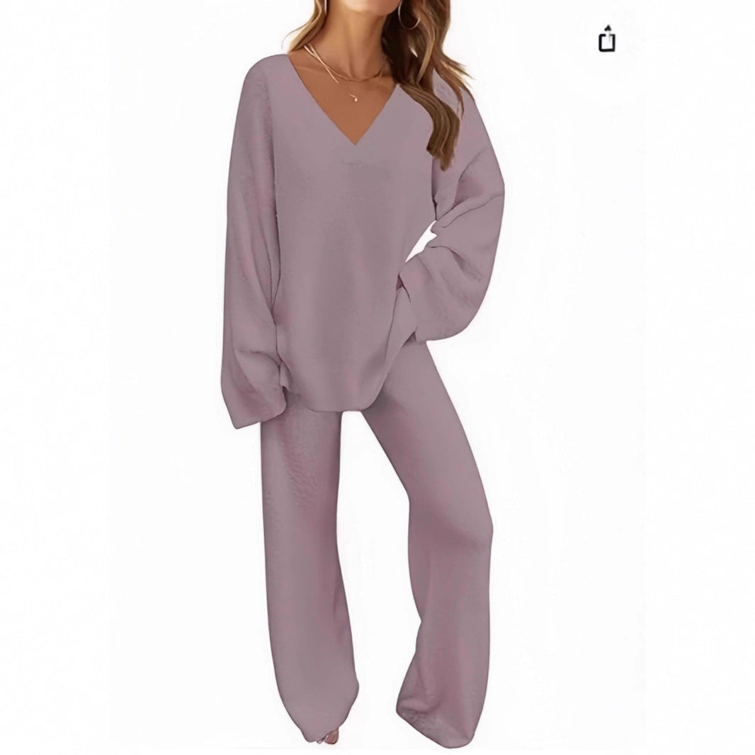 V-Neck Long-Sleeve Lounge Set