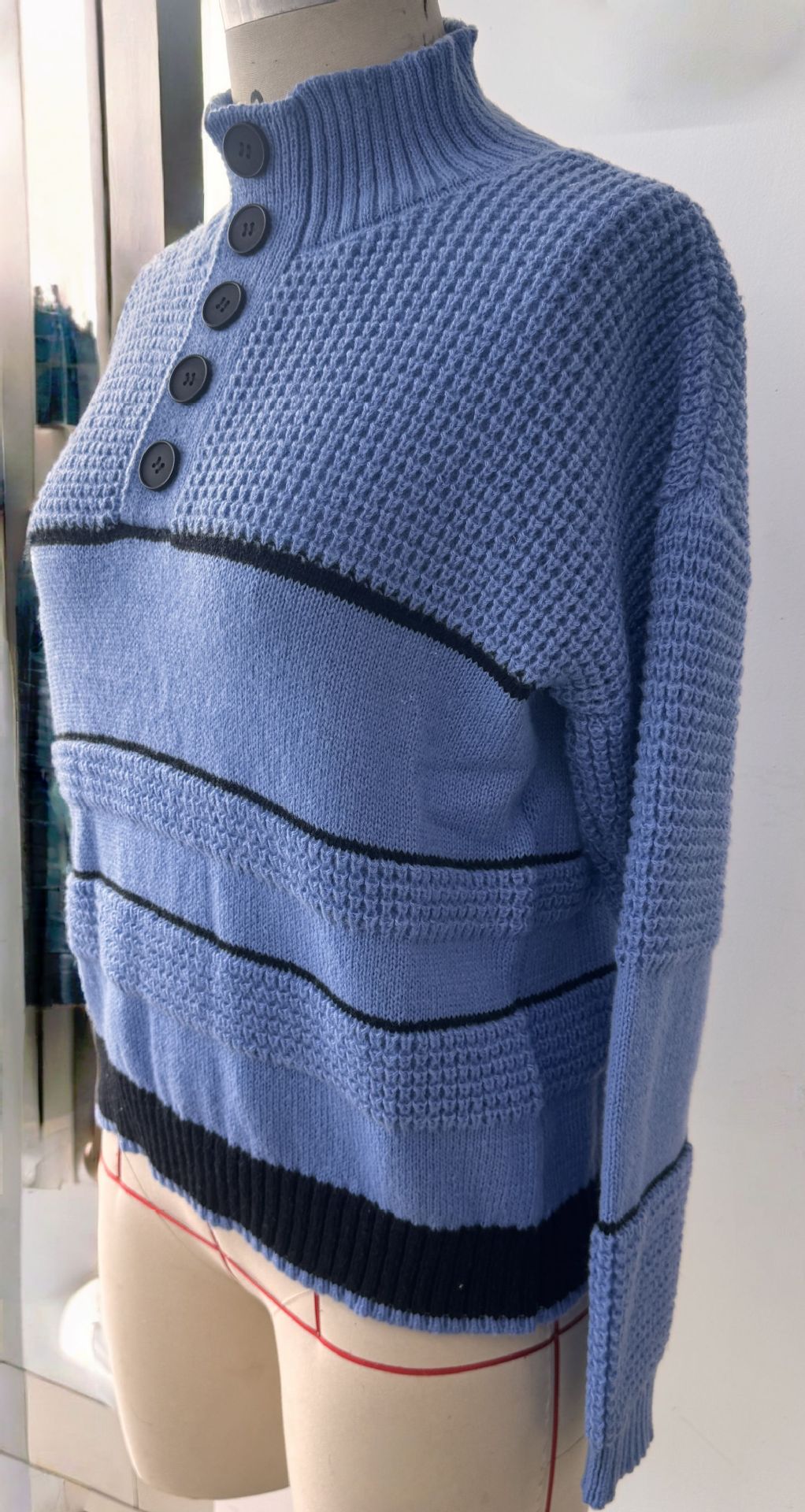 Textured Button-Up High Neck Top