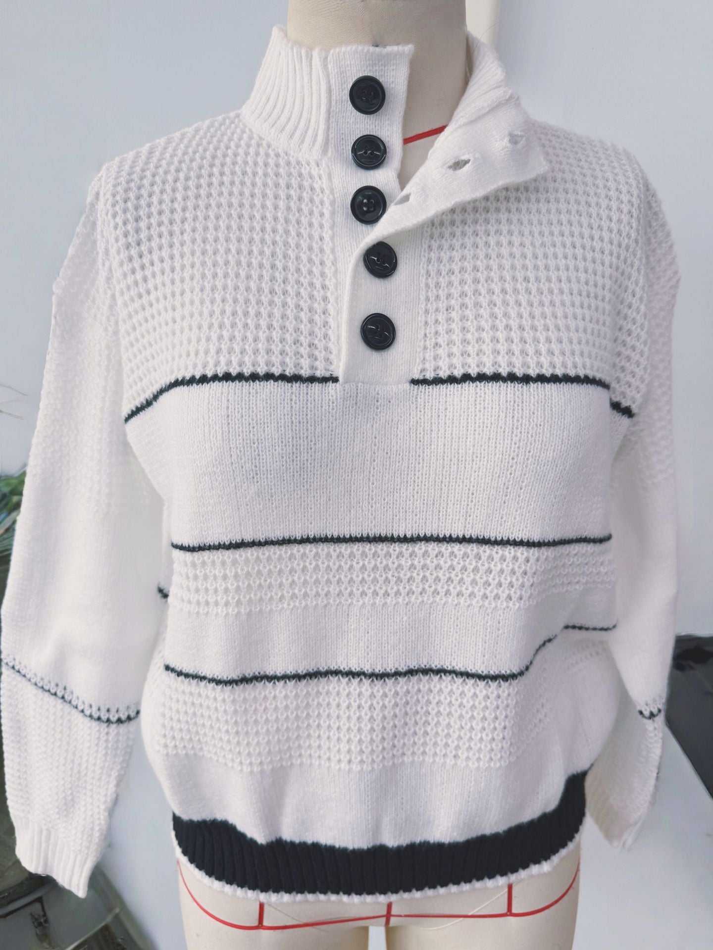 Textured Button-Up High Neck Top