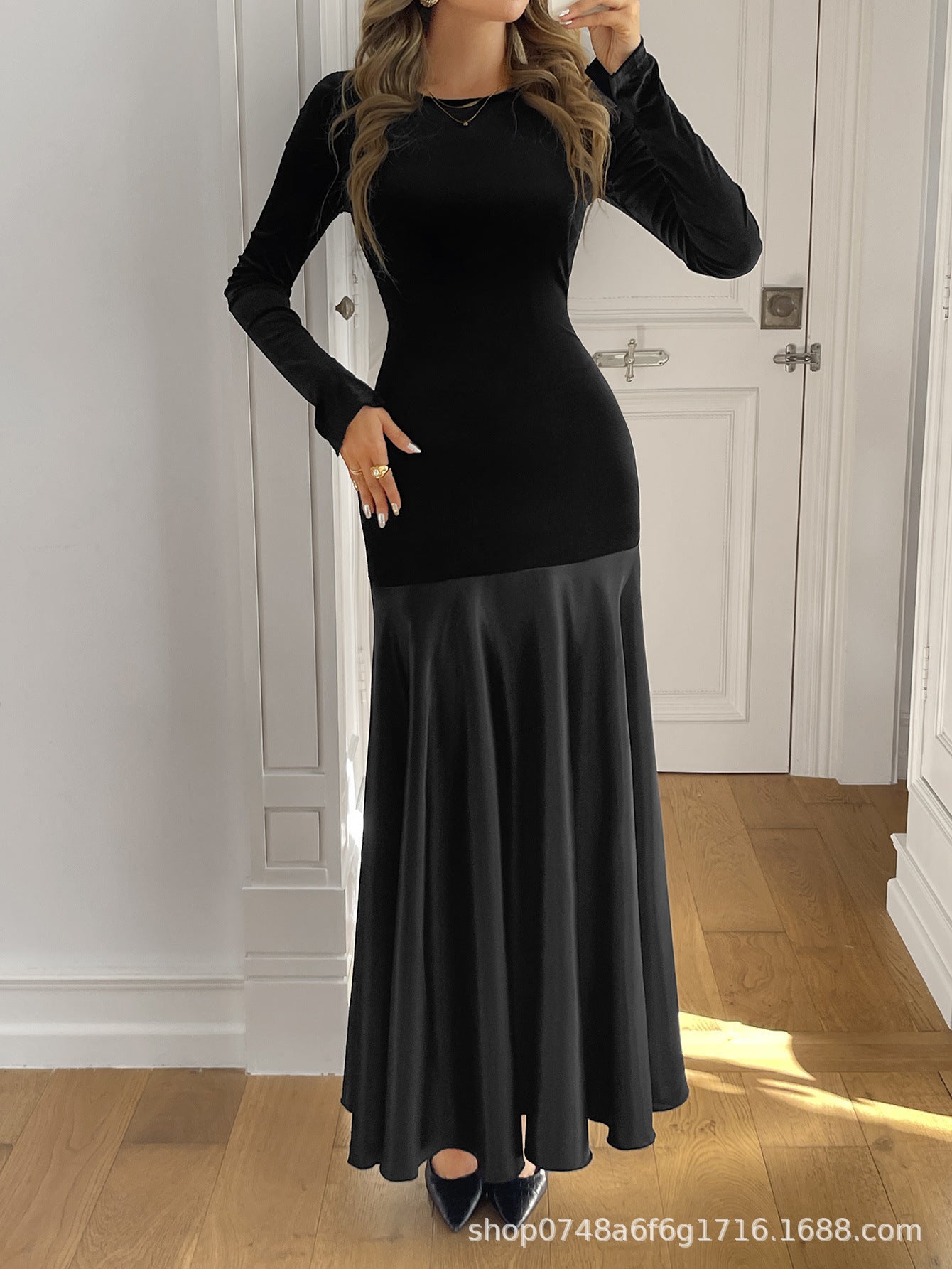 Elegant Black Long Sleeve Evening Dress