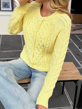 Yellow Cable Knit Button-Up Jacket