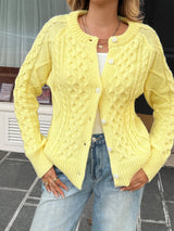 Yellow Cable Knit Button-Up Jacket