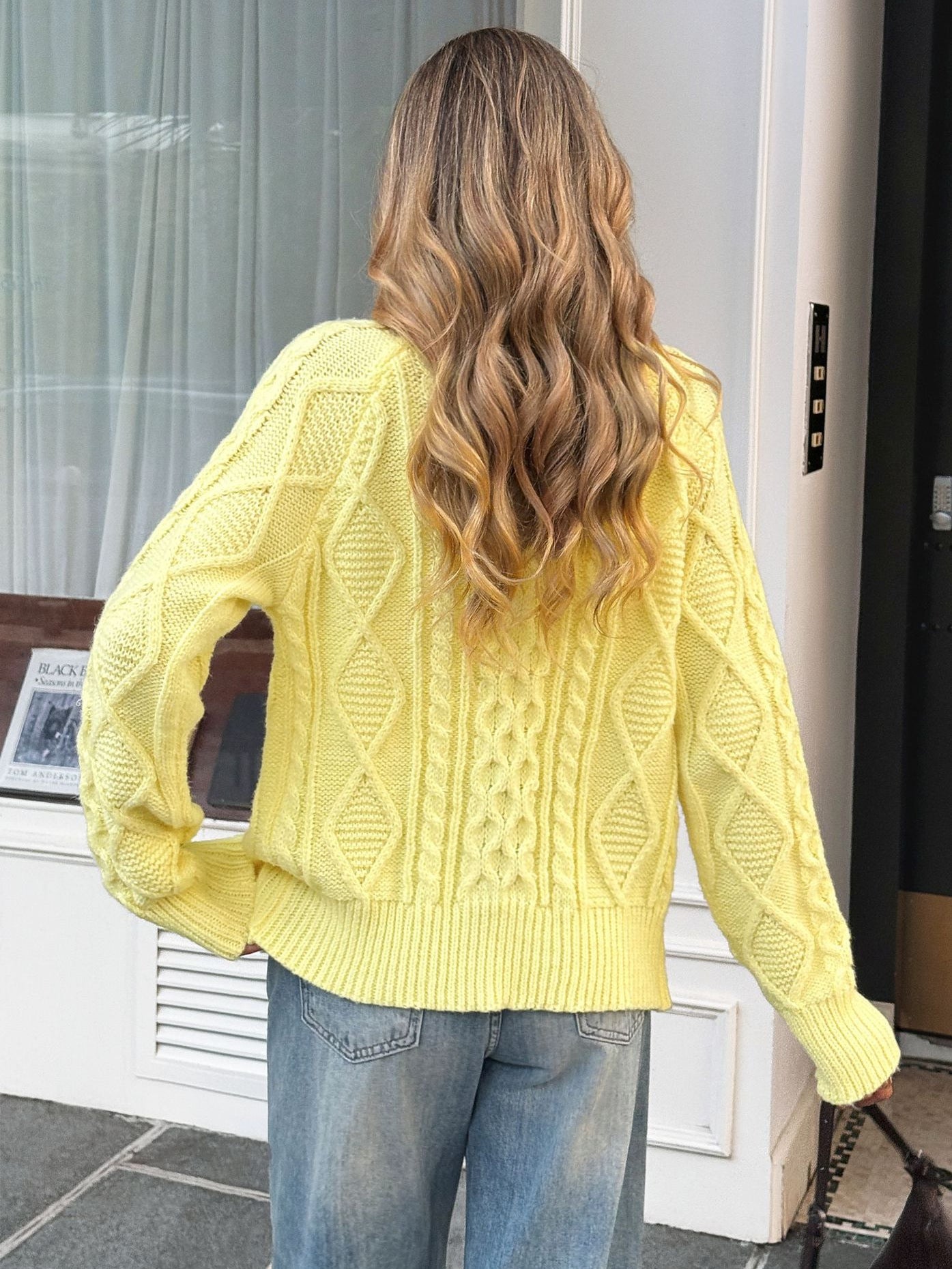 Yellow Cable Knit Button-Up Jacket