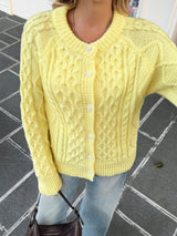 Yellow Cable Knit Button-Up Jacket