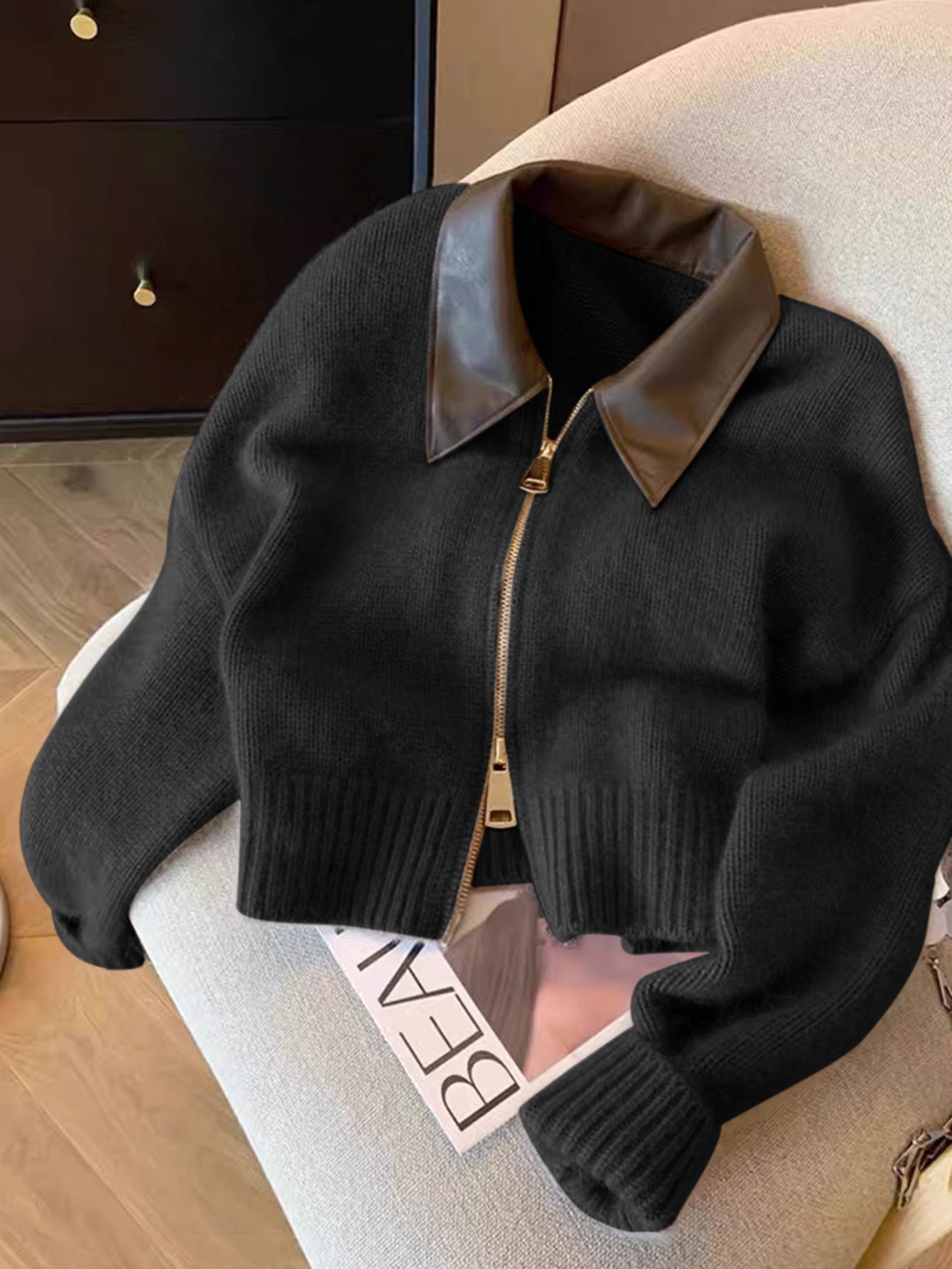 Knit Bomber Jacket with  Collar