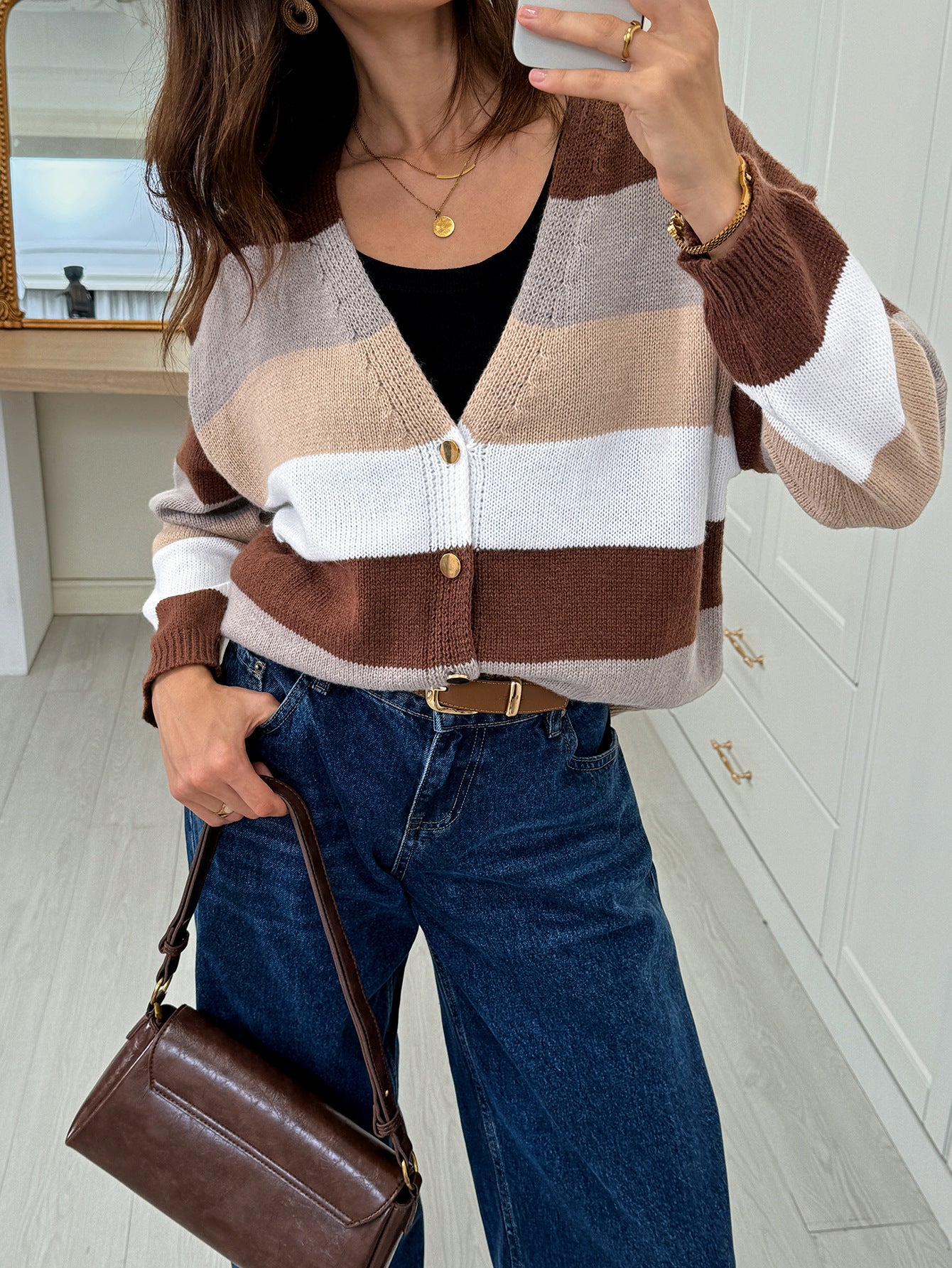 Colorblock Striped Knit Jacket