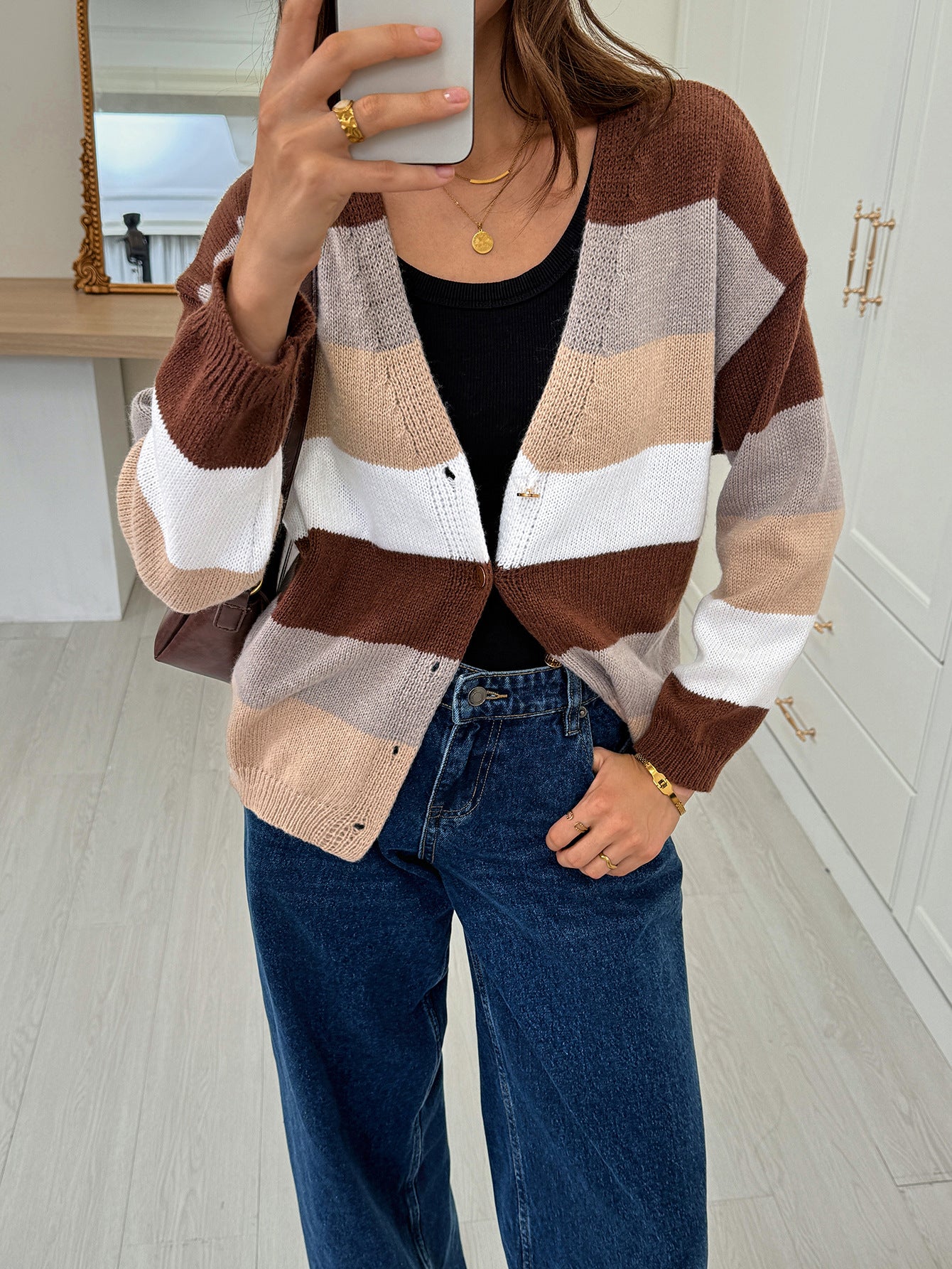 Colorblock Striped Knit Jacket