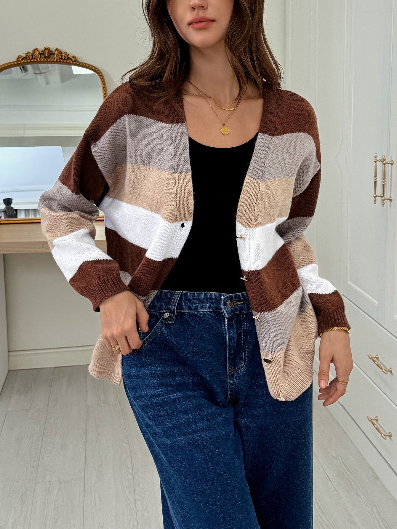 Colorblock Striped Knit Jacket