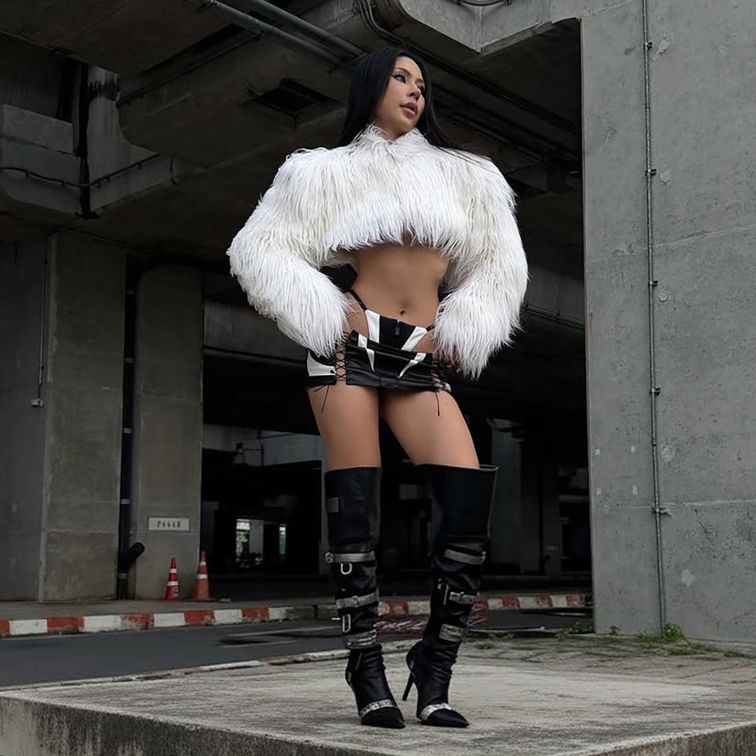 Edgy Faux Fur Crop Jacket