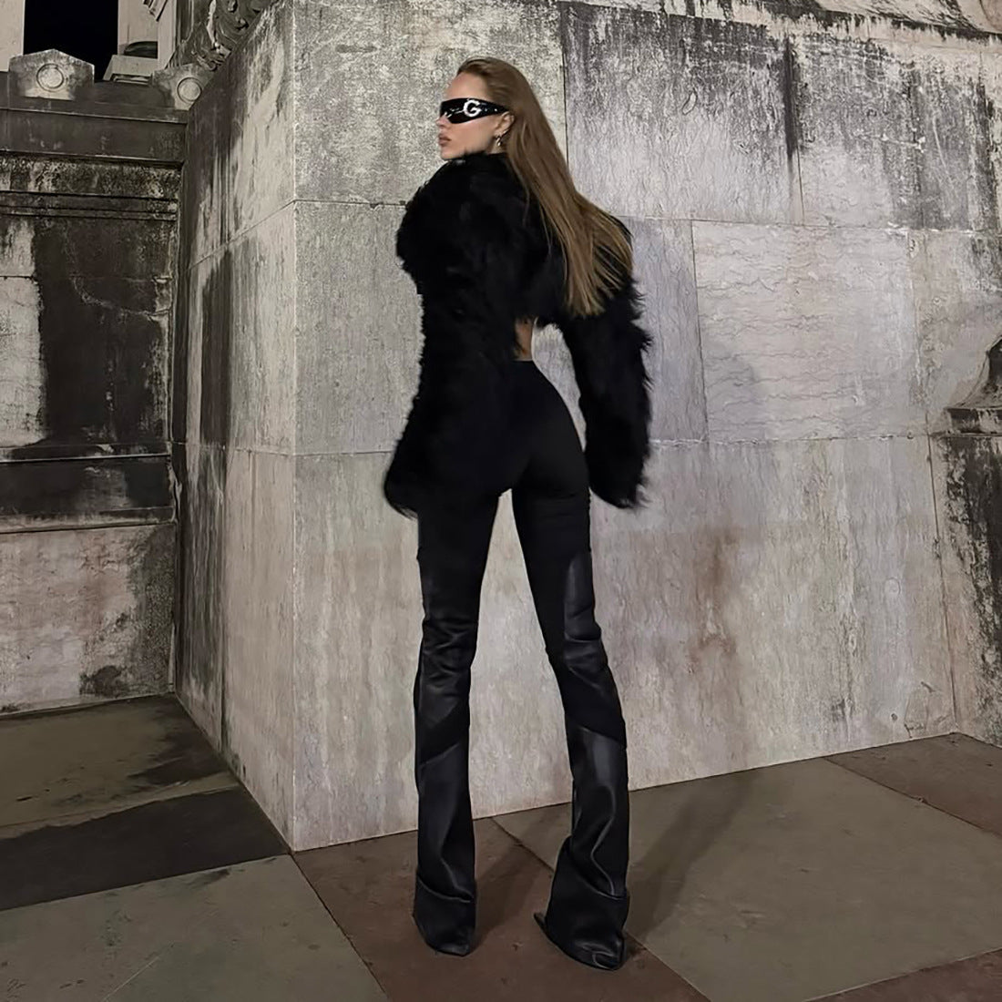 Edgy Faux Fur Crop Jacket