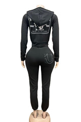 Zip-Up Hooded Set with Contrast Stitching