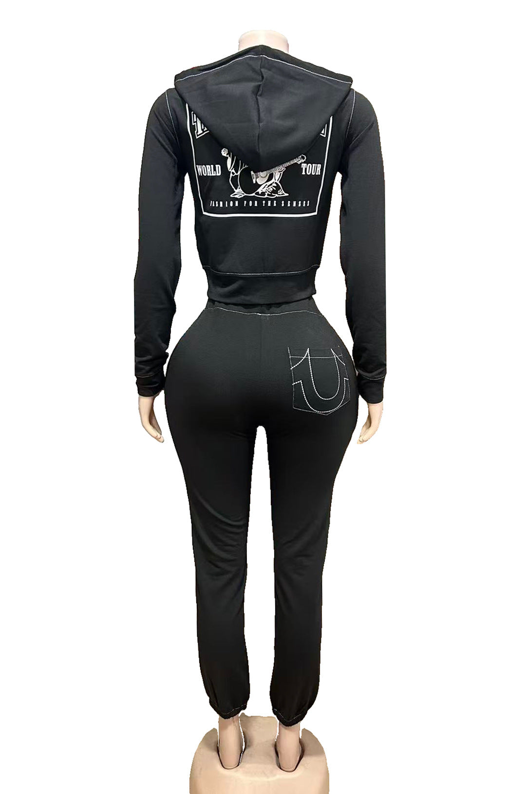 Zip-Up Hooded Set with Contrast Stitching