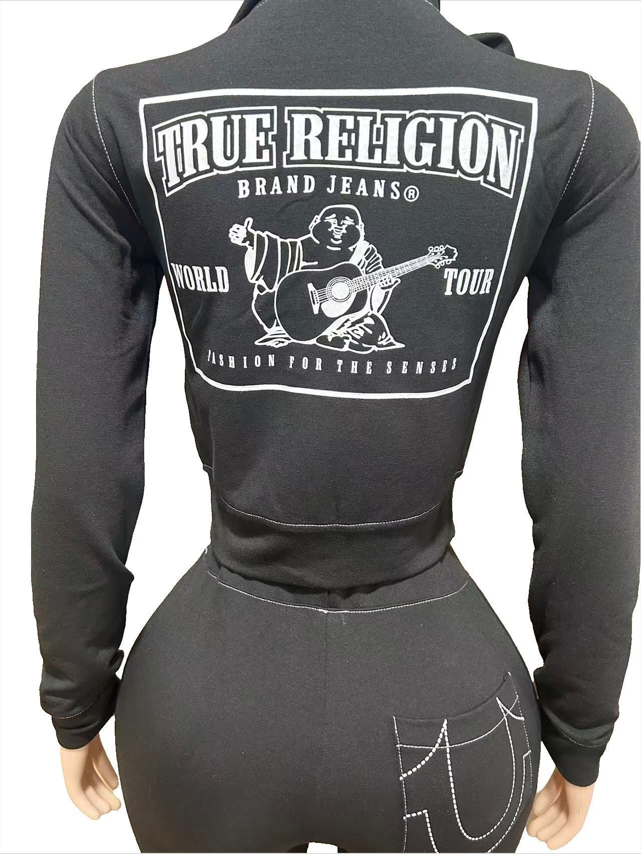 Zip-Up Hooded Set with Contrast Stitching