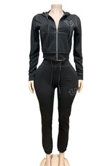 Zip-Up Hooded Set with Contrast Stitching