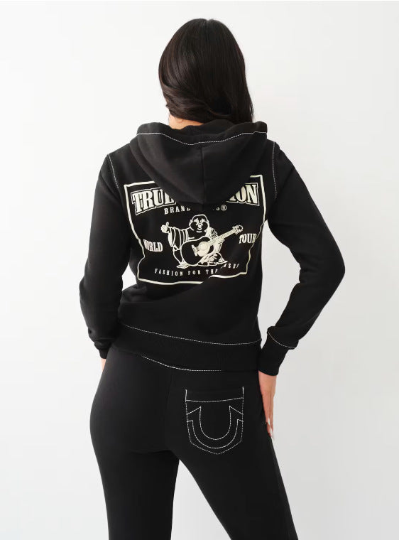 Zip-Up Hooded Set with Contrast Stitching