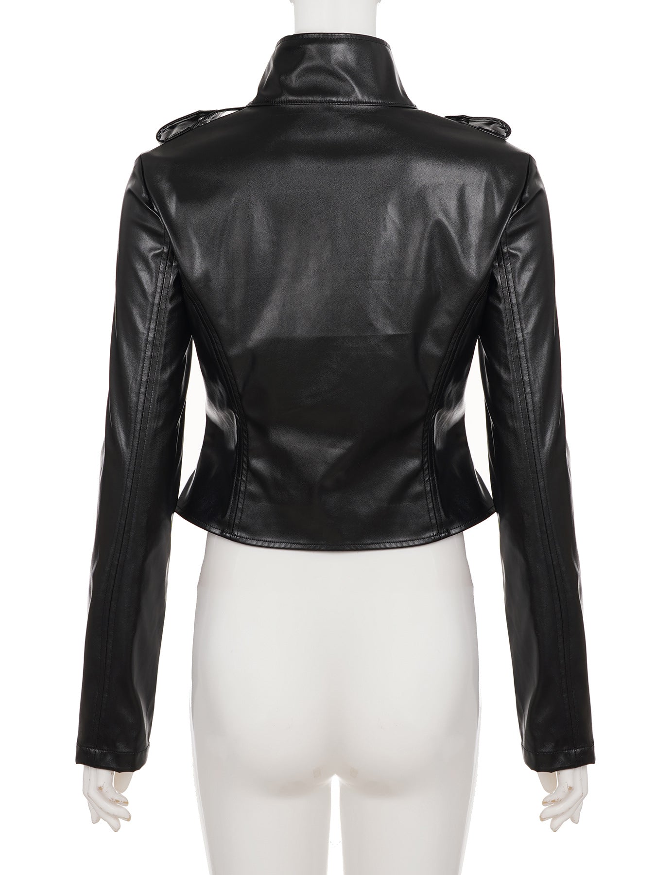 Black PU Leather Fitted Biker Jacket
