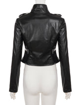 Black PU Leather Fitted Biker Jacket