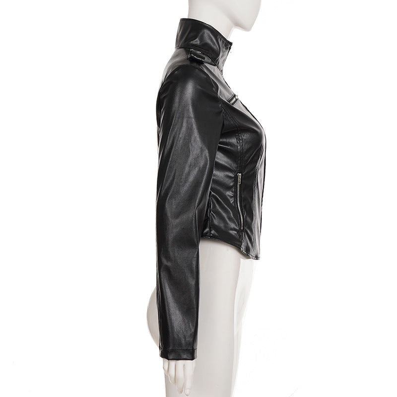 Black PU Leather Fitted Biker Jacket