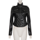Black PU Leather Fitted Biker Jacket
