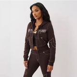 Graphic Cropped Hoodie and Jogger Set