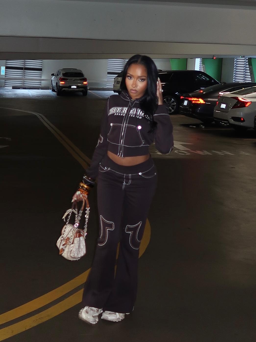 Graphic Cropped Hoodie and Jogger Set