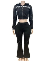 Graphic Cropped Hoodie and Jogger Set