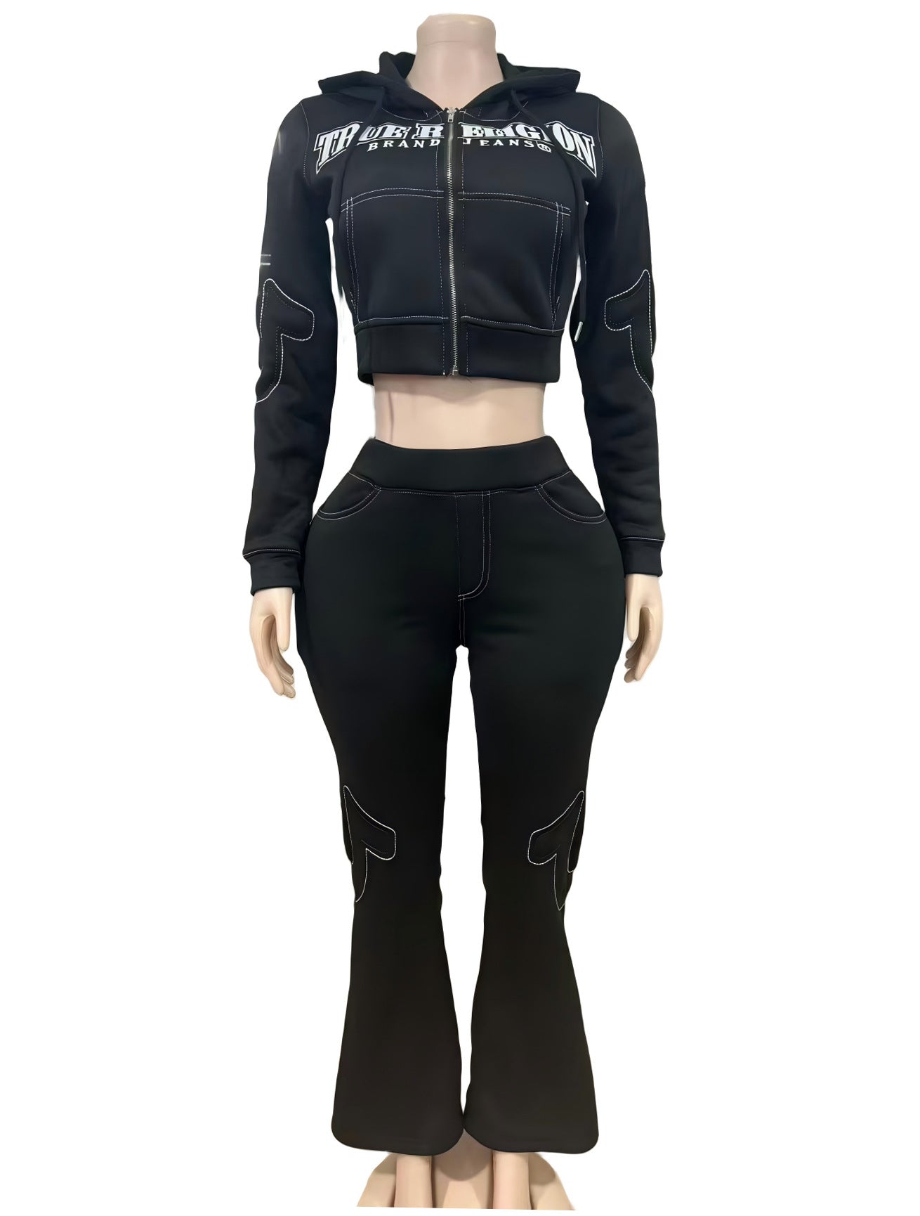 Graphic Cropped Hoodie and Jogger Set