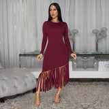 Elegant Fringe Dress with Pearled Hem