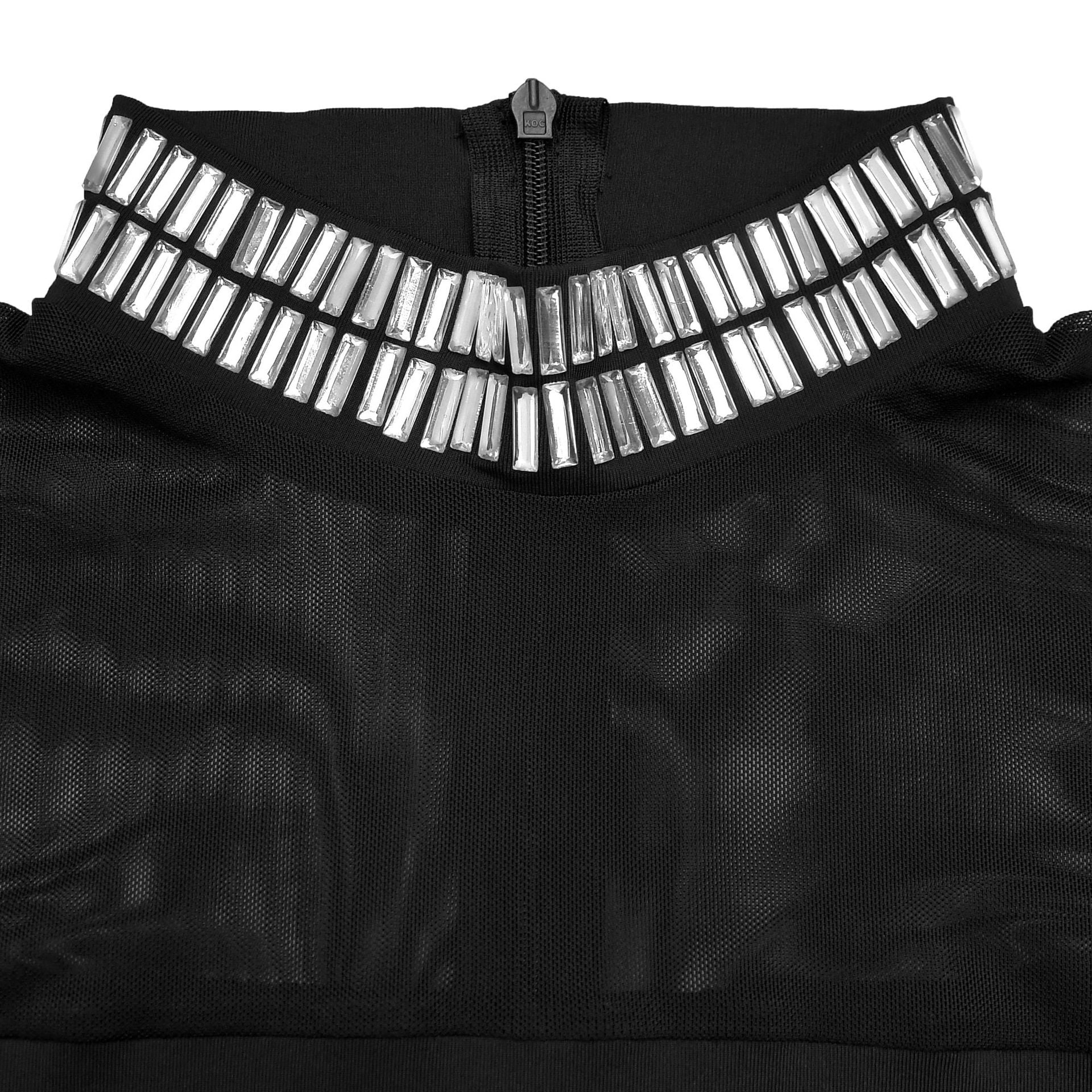 Evening Gown with Sheer Neck & Embellished Cuffs