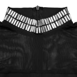 Evening Gown with Sheer Neck & Embellished Cuffs